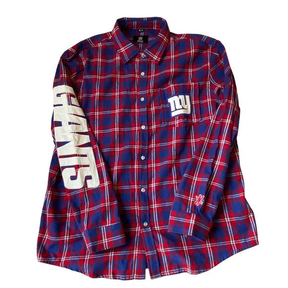 NFL New York Giants Wordmark Flannel Shirt Men XL Red Long Sleeve Button Up - Picture 1 of 10